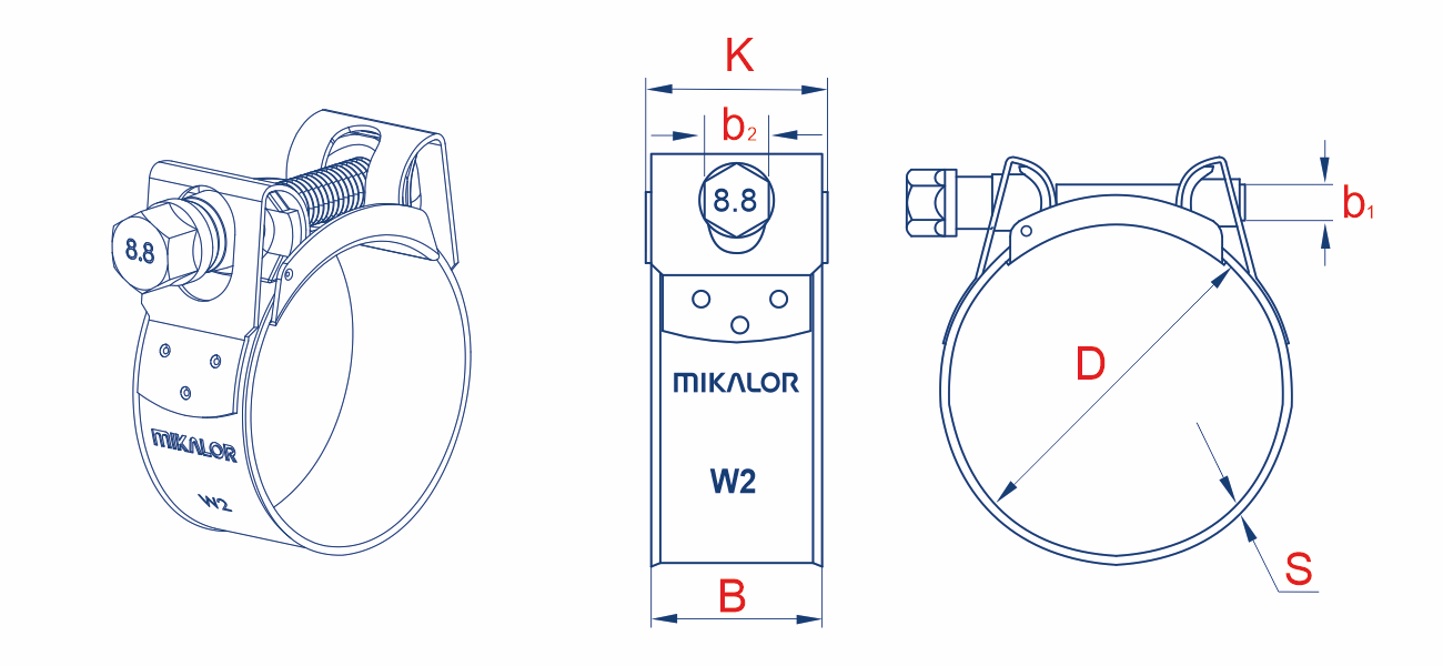 Схема силового шарнирного хомута Mikalor Supra Clamp W2